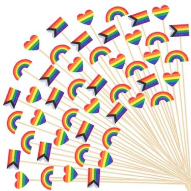 Imagem de JarThenaAMCS 300 Pçs Arco-íris Coquetel Palheta LGBT Bandeira Coração Palito de Dentes 3 Designs Progress Pride Longo Cocktail Aperitivo Espeto para Bebida de Frutas Sobremesa Artigos de Festa