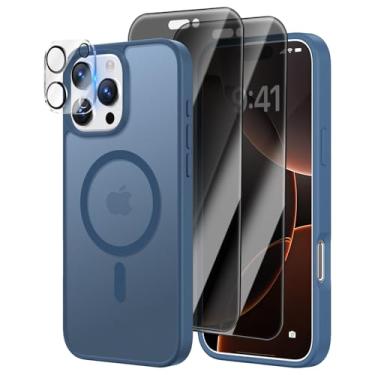 Imagem de [4 em 1] Capa magnética para iPhone 16 Pro Max, 2 películas protetoras de tela de privacidade e 1 protetor de câmera fotográfica, adequado para MagSafe, capa de grau militar, translúcida fosca 16 Pro