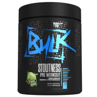 Imagem de Pré Treino Stoutness 300g Suplemento Em Pó Fórmula Exclusiva Com Beta Alanina Taurina Cafeína Arginina Bulk Nutrition Sabor Sabor Maçã Verde ou Frutas (Maçã Verde, 300g)