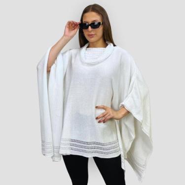 Imagem de Poncho Feminino Tricot Mousse Liso Gola Alta Casaco Inverno - GIP, Bra