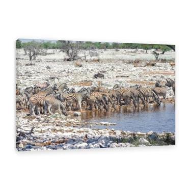 Imagem de SDYJ6GSW Imagens de animais em preto e branco para decoração de parede, rebanho de cavalos, zebra, riacho, Namíbia, imagem de cavalo, tela, pintura de arte de parede, zebra, decoração de parede para