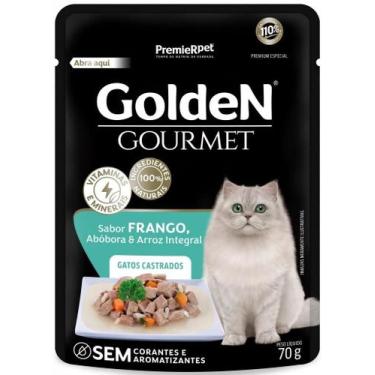 Imagem de Ração Úmida Golden Gourmet para Gatos Castrados Sabor Frango, Abóbora 