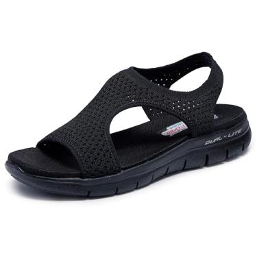 Imagem de Skechers Sandália feminina Flex Appeal 2.0 - Deja Vu, Preto/preto, 7