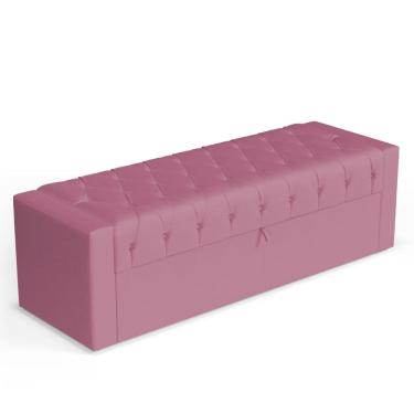 Imagem de Calçadeira Báu Queen Size Atena 160cm Capitonê Suede Rosa - Abmaza