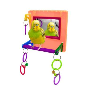 Imagem de Brinquedo MultiPlay Laranja Para Aves Espelho Poleiro e Argolas para C