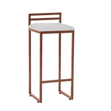 Imagem de Banqueta Alta Com Encosto Petra Balcão Bar Cozinha Bistrô Ferro Bronze Sintético Branco