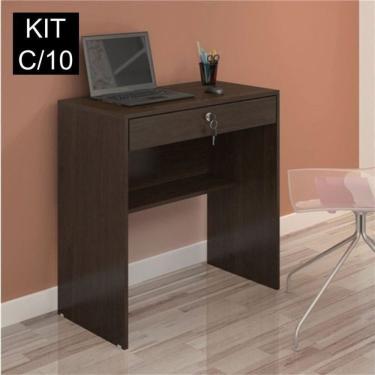 Imagem de Kit 10 Escrivaninhas 72cm 1 Gaveta Com Chave Andorinha Café
