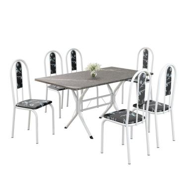 Imagem de Conjunto Sala De Jantar Mesa Retangular 140x75cm Tampo Granito Topázio 6 Cadeiras Linda Yescasa Preto Floral-branco