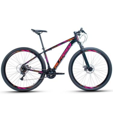 Imagem de Bicicleta Aro 29 Alfameq Afx Alumínio 21v Freio A Disco Garfo Com Suspensão - Preto-laranja-rosa Tam.19