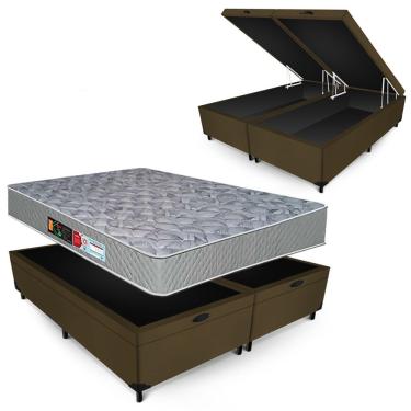Imagem de Conjunto Castor Espuma D33 Sleep Max Box Baú Max Ultra Suede Marrom King Size 193x203x67cm