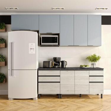 Imagem de Cozinha Bartira Cristal Com 7 Portas 6 Gavetas 4 Prateleiras Freixo/azul