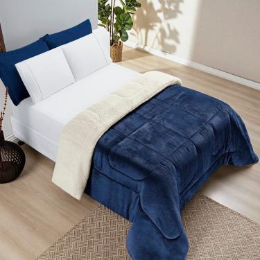Imagem de Coberdrom Sherpa E Flannel Everest Queen Manta Alta 150g 01 Peça - Marinho
