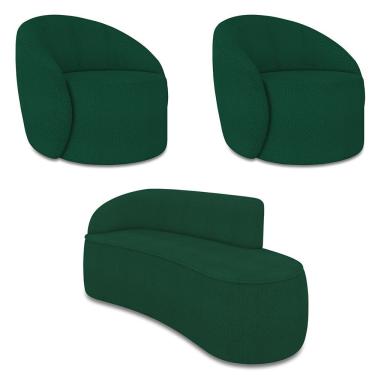 Imagem de Sofá 3 Lugares Orgânico 180cm Morgan E 2 Poltronas Lua Bouclê Verde D03 - D'rossi