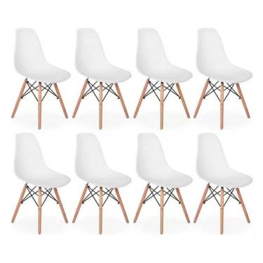 Imagem de Kit Com 8 Cadeiras Eiffel Charles Eames Dkr Base De Madeira, Cor Branca