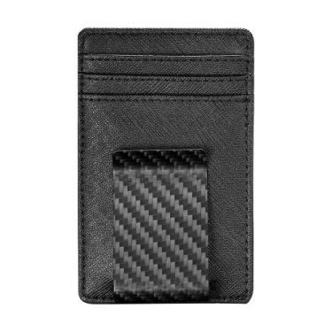 Imagem de Carteira Money Clip Travelambo em couro com bloqueio de RFID preta