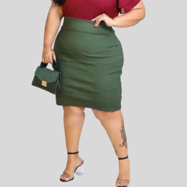 Imagem de Saia Evangélica Igreja Moda Plus Size Feminina Verde Militar - Mayara 