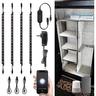 Imagem de TORCHSTAR Kit De Iluminação Led Inteligente Com Controle Voz, (4) Barras Luz Reguláveis 12" E Conectáveis, Compatível Alexa Interruptor Basculante, Adaptador Energia Ul 100-240V 900Lm Para Embaixo D