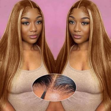 Imagem de GUDOZO Ombre Lace Front Wigs Cabelo Humano 9X6 Hd Sem Cola Densidade 200% Liso 4/27 Corte Pré-Depilado Loiro Para Mulheres Negras 22"