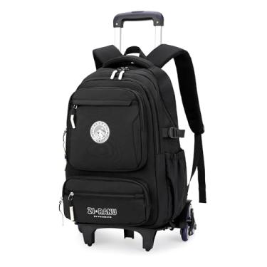 Imagem de GRUOTEIS Mochila com rodinhas de cor sólida para meninos e meninas, mochila escolar com 6 rodas, 6 rodas - preto, Medium, Mochilas Daypack