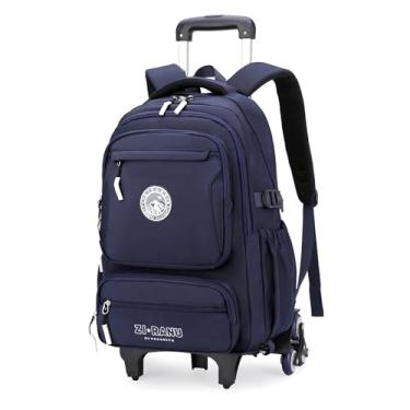 Imagem de GRUOTEIS Mochila com rodinhas de cor sólida para meninos e meninas, mochila escolar com 6 rodas, 6 rodas - azul-escuro, Medium, Mochilas Daypack