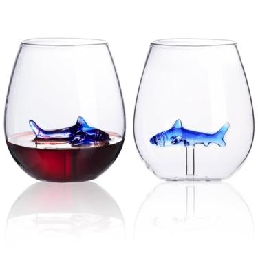 Imagem de Taça de vinho sem haste com golfinhos dentro, 473 ml taças de vinho exclusivas de grande capacidade com marcador de golfinhos 3D para presentes de aniversário e festas