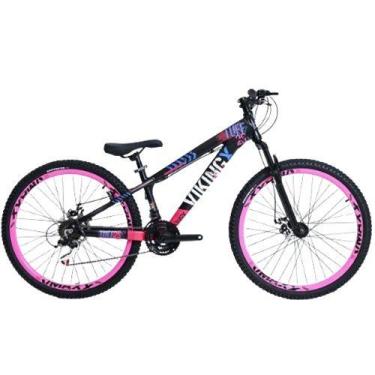 Imagem de Bicicleta Aro 26 VikingX Preto Rosa Câmbios Importados roda vmaxx rosa