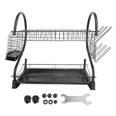 Imagem de Rack de secagem de prato de 2 camada de grande capacidade economizando o organizador de armazenamento de secador de prato para a bancada de cozinha material robusto de montagem