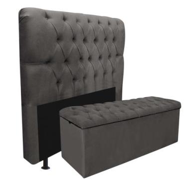 Imagem de Kit Cabeceira + Calçadeira Baú Capitonê Livia 195cm King Size Para Cam