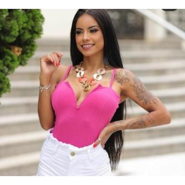 Imagem de Body feminino alça fina decote v com bojo tecido poliester - moda filo