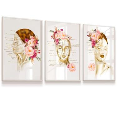 Imagem de Kit 3 Quadros Decorativos Estética Facial 33x43cm Laminado Moldura Branca