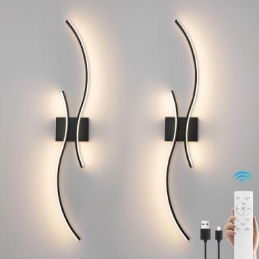 Imagem de CANEOE Conjunto De 2 Arandelas De Parede Operadas Por Bateria, Arandela De Parede Operada Por Bateria Recarregável E Regulável Com Controle Remoto, Luz De Parede Sem Fio Led Preta De 3000K-6500K Par