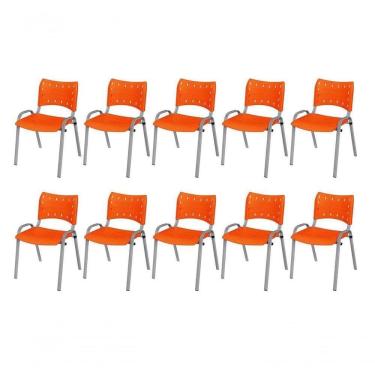 Imagem de Cadeira Iso Base Cinza Escola, Escritório Laranja Kit 10 Un