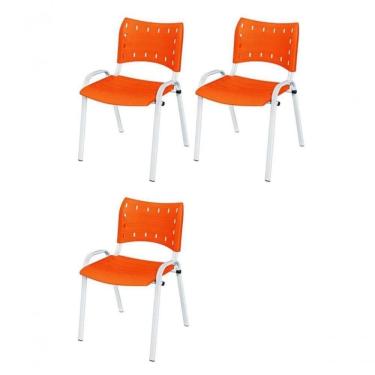 Imagem de Cadeira Iso Base Branco Escola, Escritório Laranja Kit 3 Un