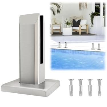 Imagem de LukLoy 1 peça de torneira de vidro quadrado de aço inoxidável 304 braçadeira de torneira de piscina para jardim doméstico escadas balaustrada trilho varanda grampo de piso de vidro (1 peça peso 960 g)