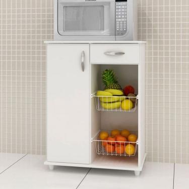 Imagem de Armário de Cozinha Coral 1 Porta 1 Gaveta com Fruteira Branco New - Pnr Móveis