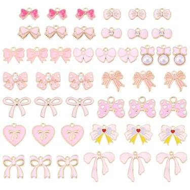 Imagem de FASHEWELRY 60 peças de berloques de laço esmaltados a granel sortidos fofos amuletos de laço rosa kawaii para kit de fabricação de joias, pulseira, colar, brincos, chaveiro, artesanato, artesanato