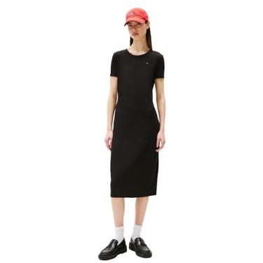 Imagem de Tommy Jeans Vestido midi colado ao corpo feminino com detalhe de logotipo, Preto, P