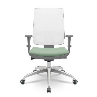 Imagem de Cadeira Brizza Diretor Grafite Tela Branca com Assento Vinil Verde Bas