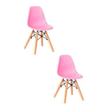 Imagem de Kit 2 Cadeiras Infantil Eames Polipropileno Base Madeira Eiffel Espresso Móveis Rosa