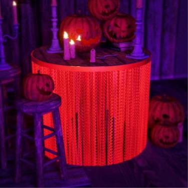 Imagem de Pacote com 2 6 peças de saias de mesa fluorescentes macaron vermelho ondulado metálico com franja de folha de alumínio preto claro neon reativo decorações de mesa perfeitas para festa que brilha no