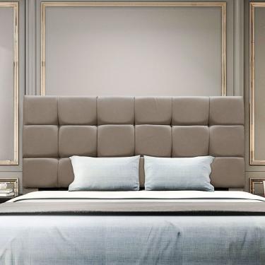 Imagem de Cabeceira Cama Box Estofada King 195 Cm Ananda Suede Bege Escuro