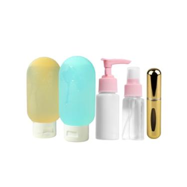 Imagem de Kit de Frascos de Viagem, 7 Itens, Silicone e Plástico, com Necessaire Transparente
