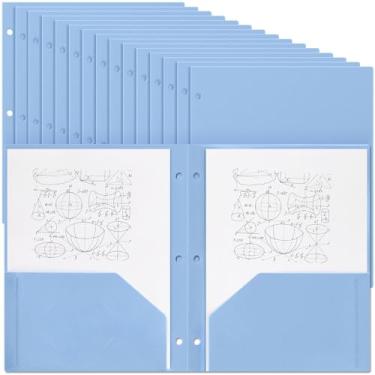 Imagem de Yeaqee 50 pastas de plástico com bolsos a granel 3 furos perfurados 2 pastas de arquivo para 3 pastas divisórias de fichário para cadernos, poliéster durável para escritório, casa (azul claro)