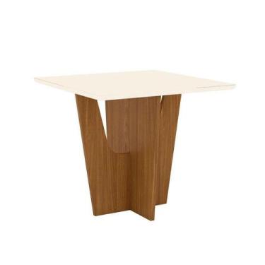 Imagem de Mesa De Jantar Vértice 90 Cm Tampo Reto Com Vidro Nature Off White  He