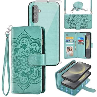 Imagem de Asuwish Capa de telefone para Samsung Galaxy S24 5G carteira com zíper destacável capa celular com protetor de tela de vidro temperado alça transversal alça de flores porta-cartão S 24 24S G5 SM-S921U