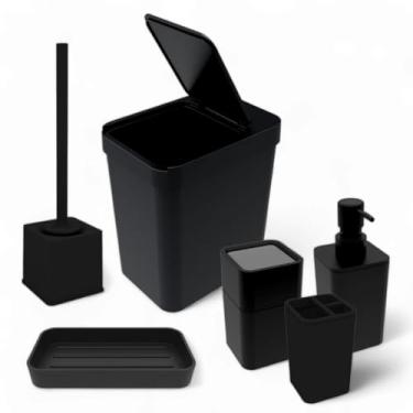 Imagem de Kit Acessórios para Banheiro Lavabo Preto Completo Conjunto 6 Peças