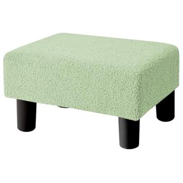 Imagem de BRIAN & DANY Banco pequeno para os pés, banquinho com pernas, descanso para os pés de veludo de pelúcia para sala de estar, quarto e escritório, verde