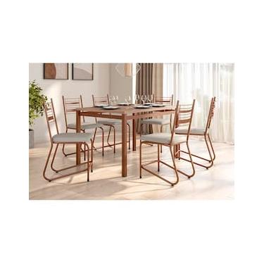 Imagem de Conjunto Mesa Jantar 6 Cadeiras Fabone Kieve Aço Carbono Corano Cobre Mesa Retangular 136x80