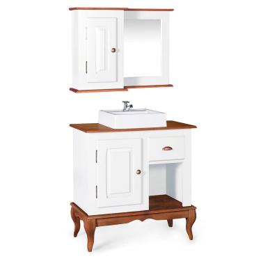 Imagem de Gabinete para Banheiro com Cuba e Armário Espelheira Dália 3064 - Branco/Imbuia Glazer
