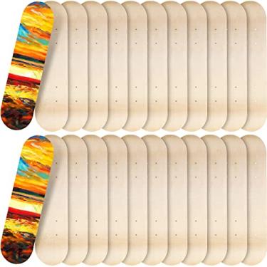 Imagem de Meooeck 24 peças de decks de skate em branco, a granel, 60 x 15 cm, plataforma de skate profissional de bordo de 7 camadas, cauda dupla, skate de madeira natural para crianças, pintura artística,